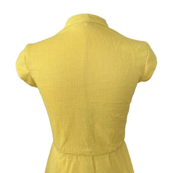 Yellow Vintage 1970s ILGWU Union Made Button Front Mandarin Collar Shirtdress - Picture 7 of 14